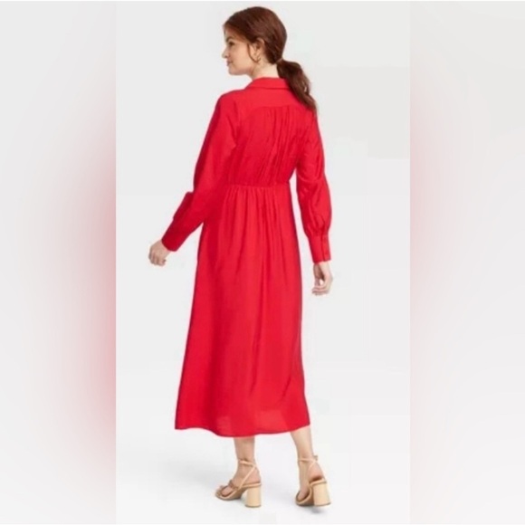 Women's Long Sleeve Collared Midi Crepe Shirtdress - A New Day™ Red Medium. NWT - Picture 3 of 9